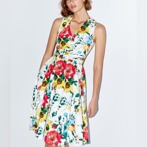 Zara Combo Floral Bright Tie Front Sunflower Midi Dress